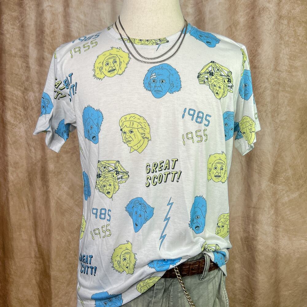 Back To The Future Graphic Tee Doc Brown Pop Art T-Shirt Green Blue Cyber Skater